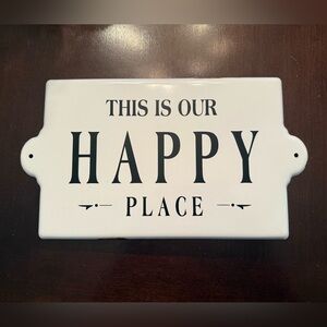 White Metal ‘This Is Our Happy Place' Farmhouse Style Sign NEW 8” x 14.5”